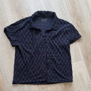 Skatie Men's Black Short-Sleeve Checker Button-Down Shirt